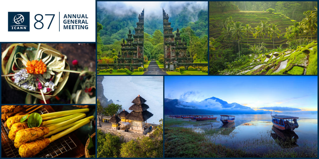 A collage of images from Bali, Indonesia, next to the wording ICANN87 Annual General Meeting.